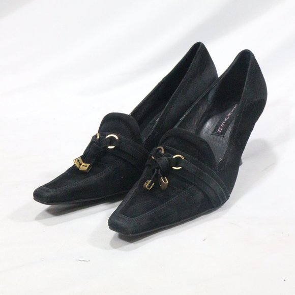 STEVEN Black Suede Bow Front Point Toe Heels - Picture 2 of 8